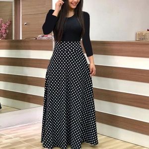 Boho Women Black  Long Sleeve Bodycon Maxi Dress